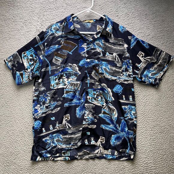 Han Ton Hawaiian Shirt Mens Large Aloha Short Sleeve Button Up - Picture 1 of 12